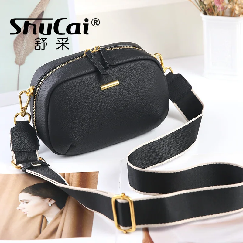 Genuine Leather Women's Small Shoulder Bag Head Layer Cowhide Crossbody Cell Phone Bag Double Strap