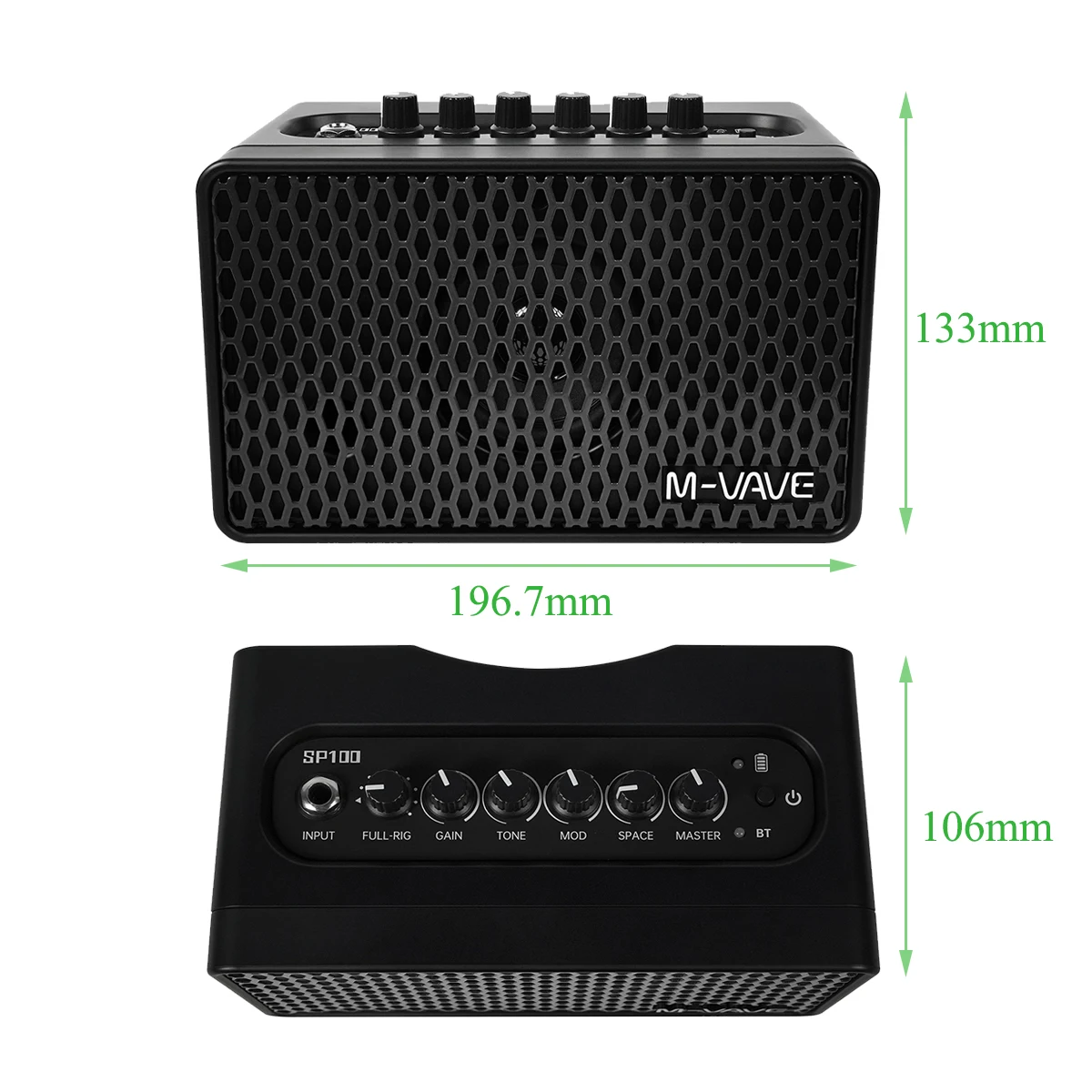 M-VAVE SP100 مضخم جيتار صغير أسود - بطارية 8 ساعات، تسجيل OTG، التحكم في التطبيق للمنزل/الخارج، يعمل بـ 9 نغمات و6 FX #2