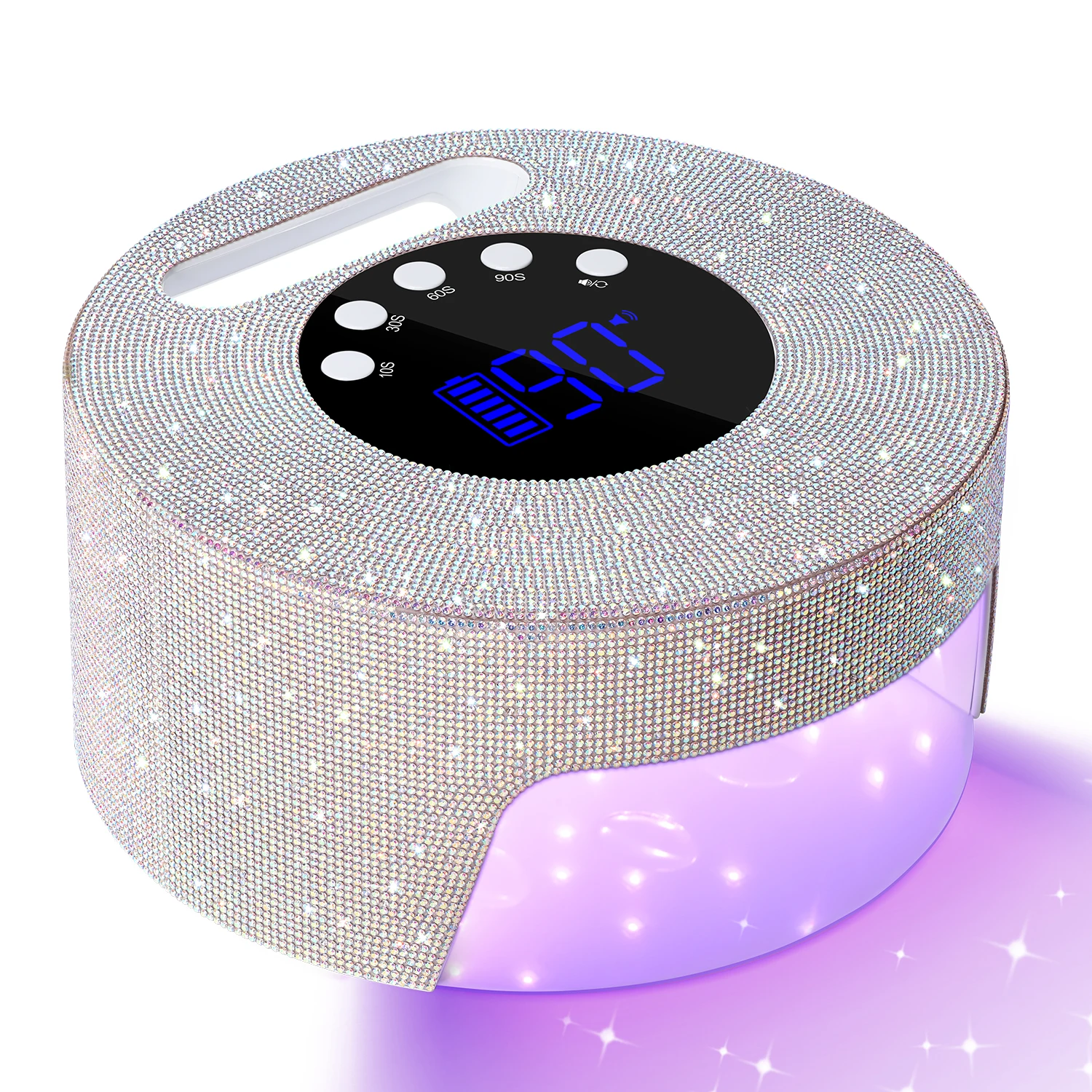 Sparkling Crystal UV Nail Lamp - Rechargeable, Portable with Handle, 4 Timer Settings, Infrared Sensor & Large LCD Screen