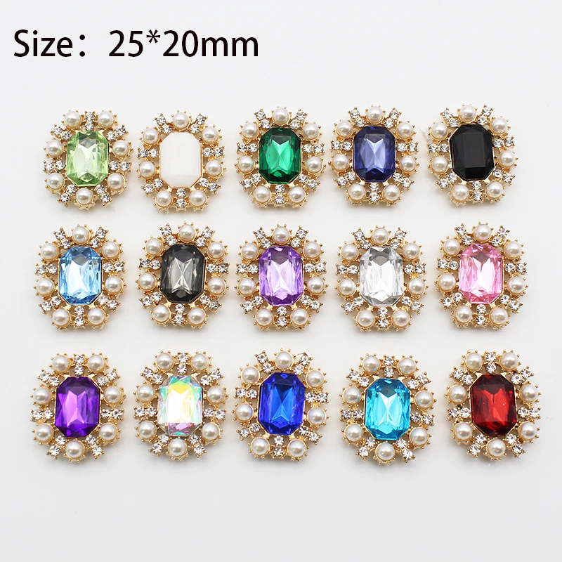 

10pcs Rectangular Acrylic Alloy Accessories Decorated With Pearl Rhinestone Embellishments DIY Hat Bag With Flat Bottom Material