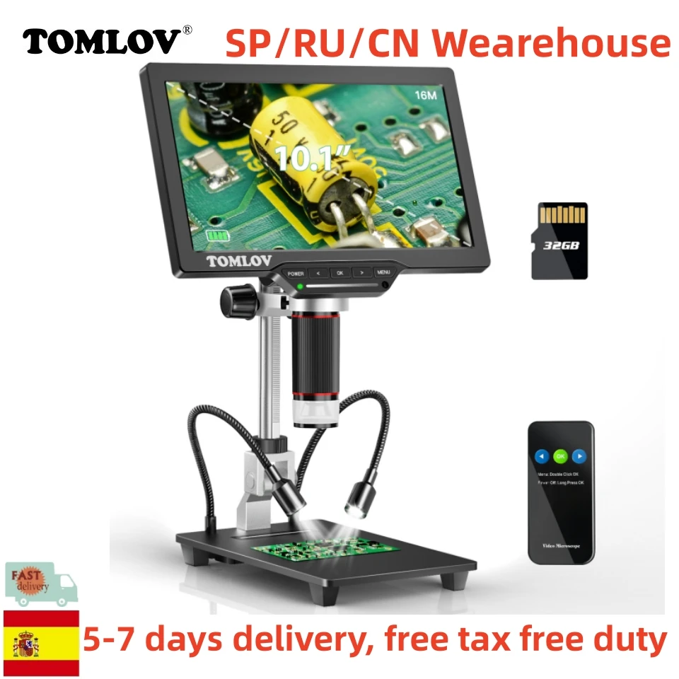 Microscópio Digital Tomlov para Solda Microscópios Eletrônicos Amplificação Hdmi Lupa Dm202 16mp X1300x 10