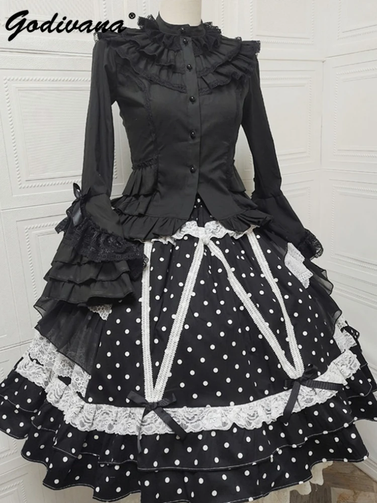 

Original Japanese Style Lolita Cute Lace Polka Dot SK Skirt Sweet Girl Women's Princess Cake Skirts