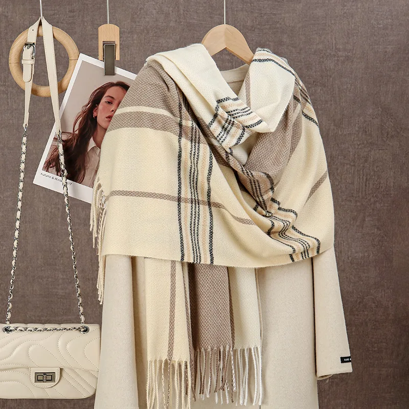 النسخة الكورية من وشاح متعدد الاستخدامات ذو مزاج جديد على الوجهين من الكشمير المقلد الراقية وشاح دافئ شال انفجار