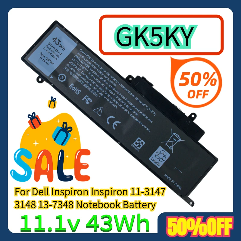 

For Dell Inspiron Inspiron 11-3147 3148 13-7348 GK5KY Notebook Battery 11.1v 43Wh