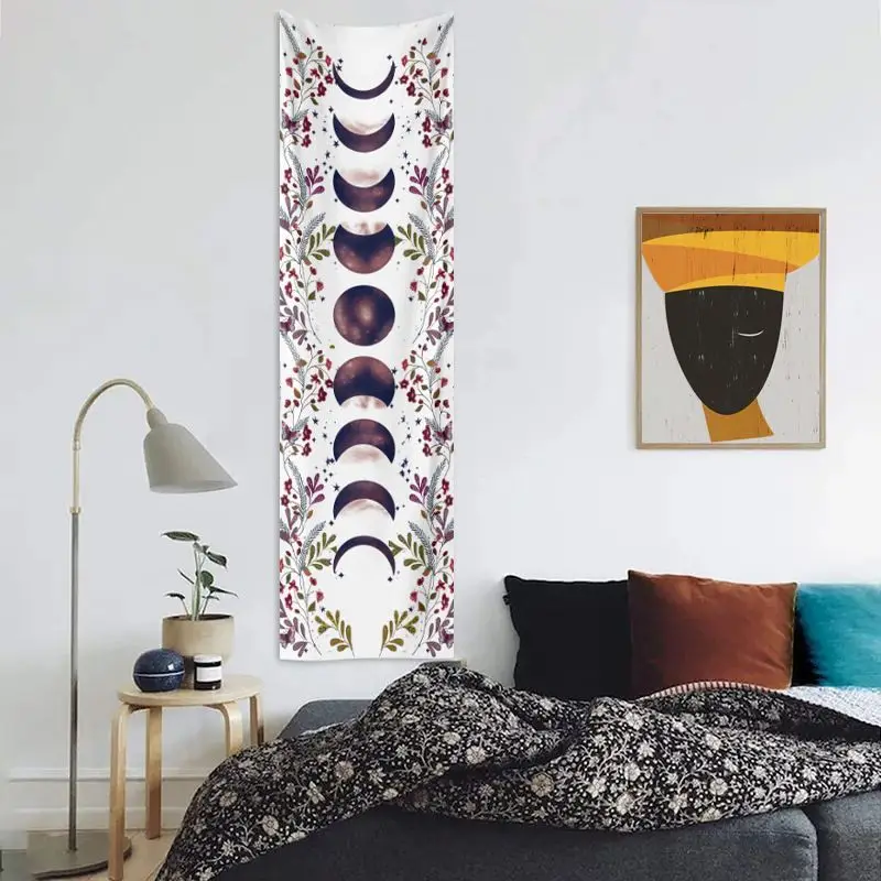VIKAMA Vertical Moon Phase Chakra Celestial Aesthetic Tapestry Witchy Boho Long Wall Hanging Hallway Bedroom Indie Home Decor