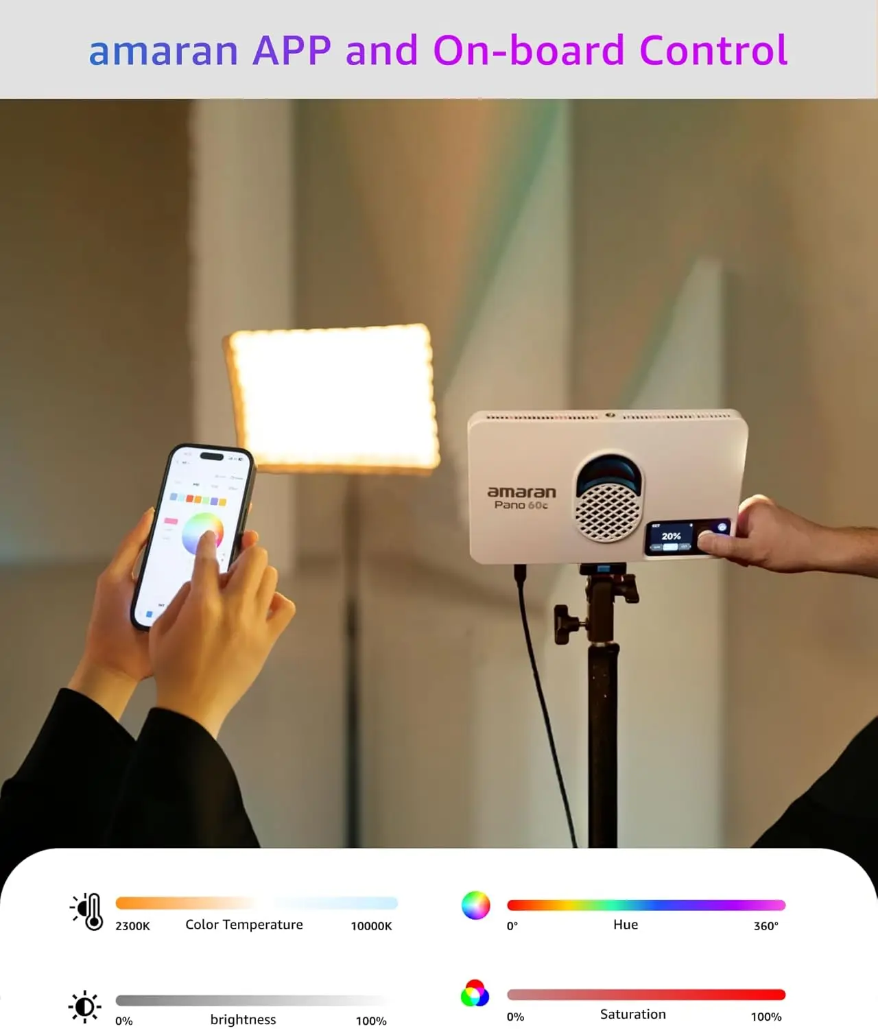 Aputure amaran Pano 60c Video Light 2300K-10000K 60W RGB Full Color Photography Lamp With App Control 12 Lighting modes