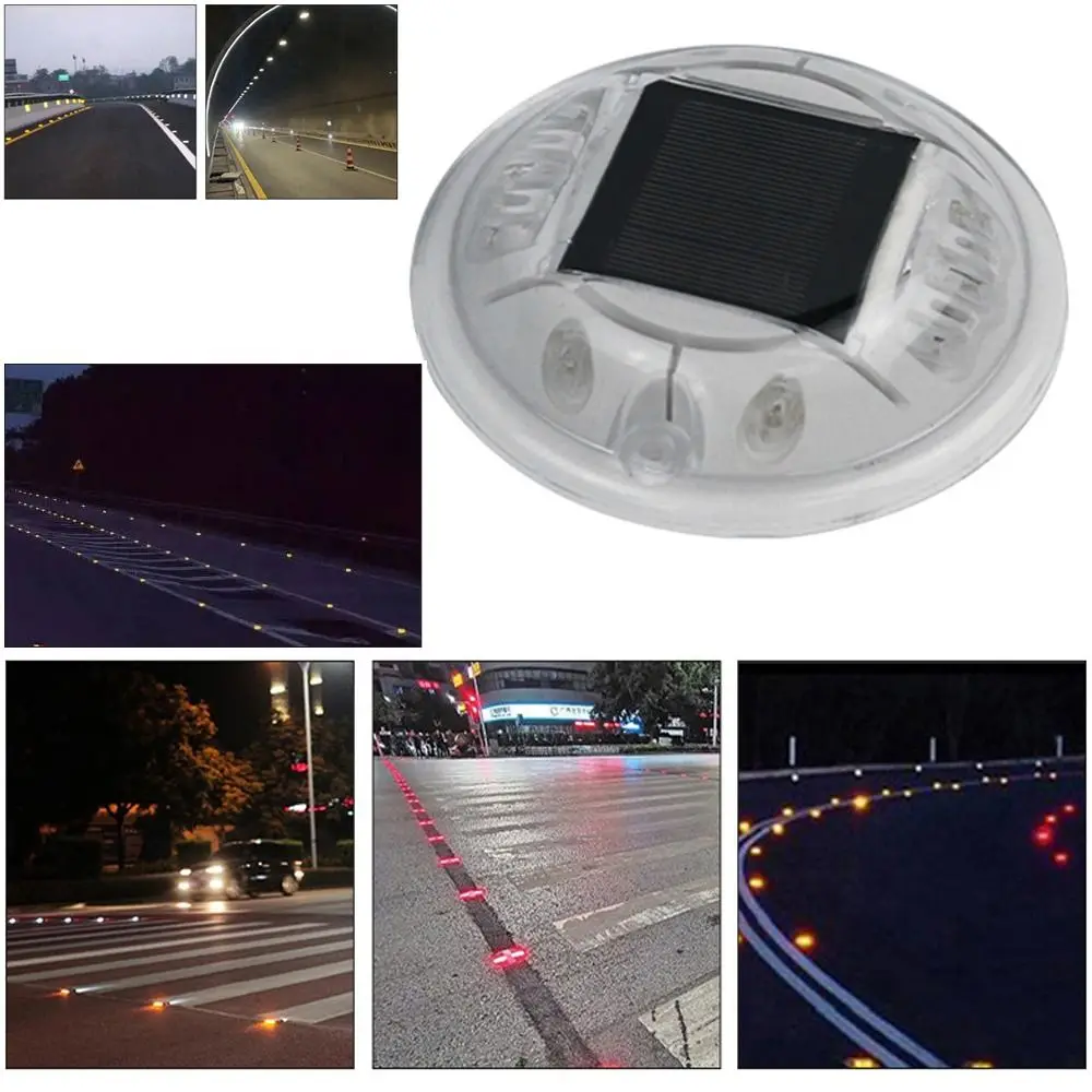 

Flashing or Always-on Solar Road Stud Light High Brightness Waterproof Plastic Traffic Marker Light Round 6 LED Street Lamp