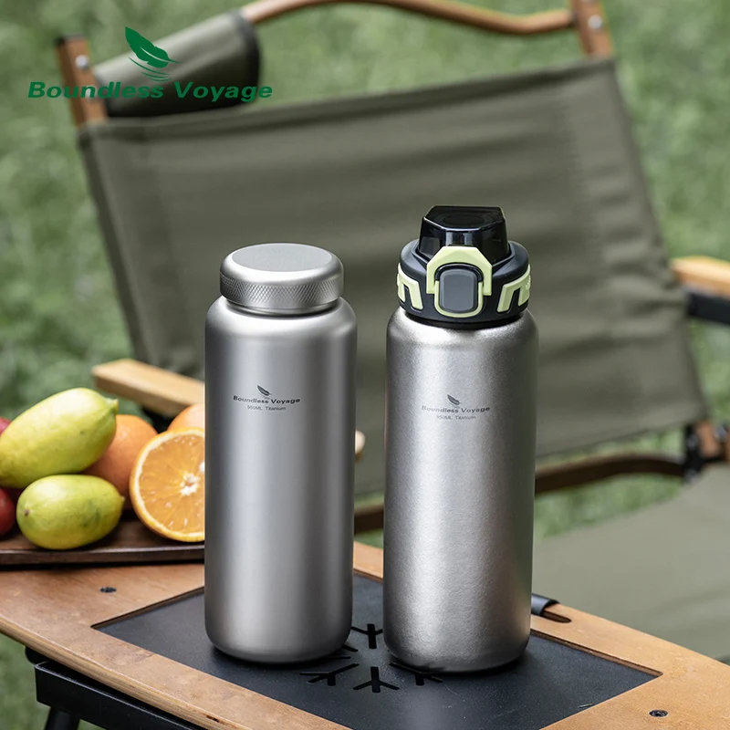 Boundless Voyage 950ml Reine Titan-Wasserflasche, einwandige Feldflasche mit auslaufsicherem Titan-Drehverschluss und abschließbarem PP-Klappdeckel