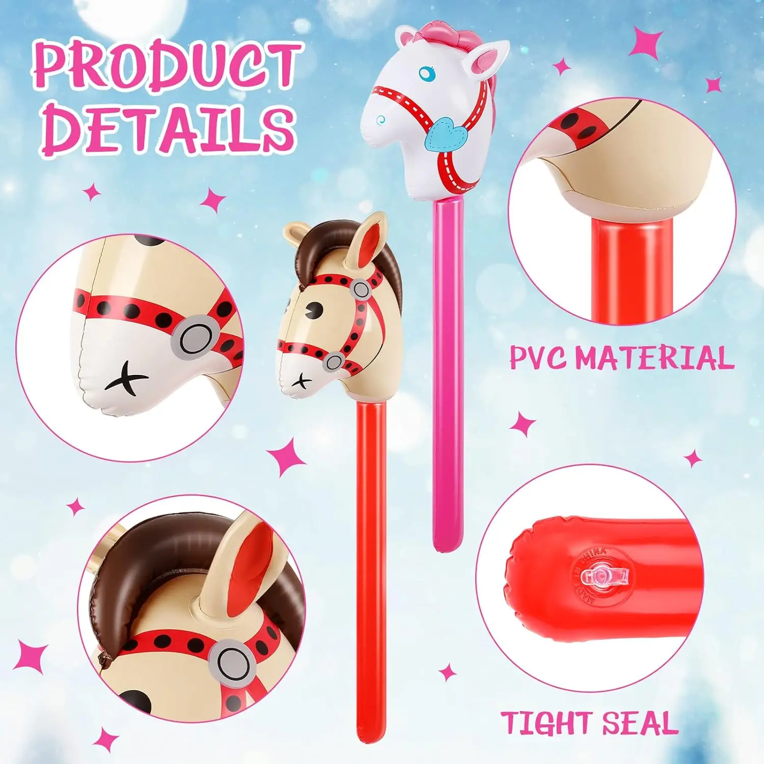 2Pcs 37in Pferd Stick PVC Aufblasbare Pferd Kopf Stick Luftballons Western Cowgirl Cowboy Party Decor Bauernhof Pferd Geburtstag Party geschenk – Detail 5