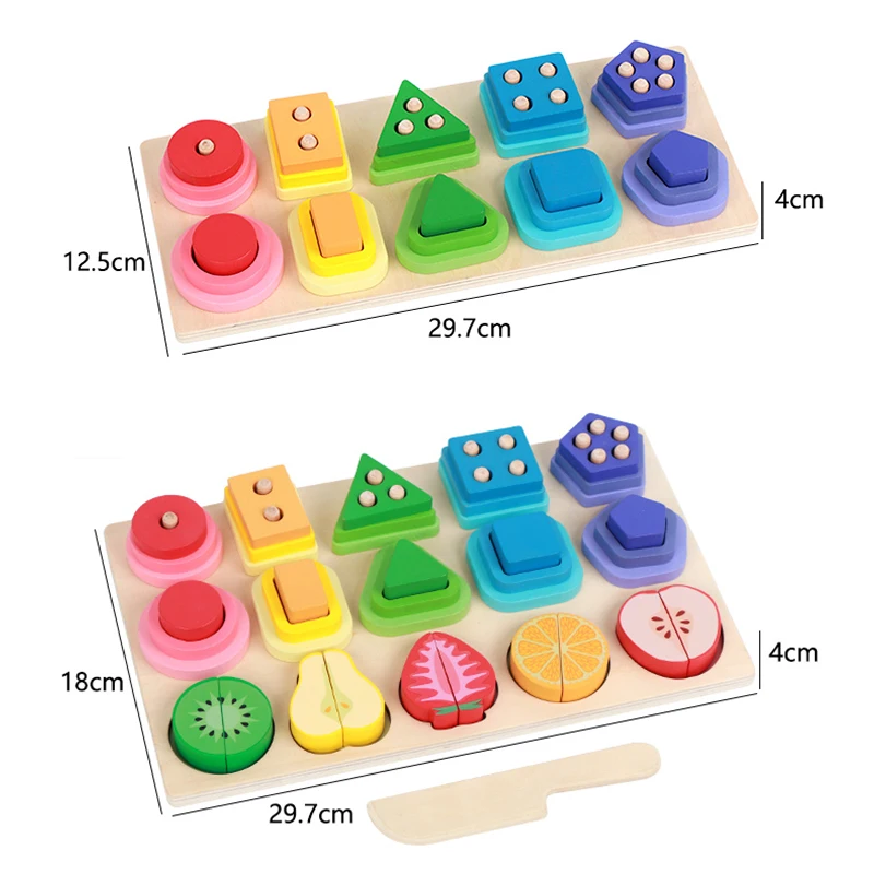 Riconoscimento della forma e del colore che taglia frutta Abilità motorie fini e gioco educativo per lo sviluppo cognitivo con un design divertente