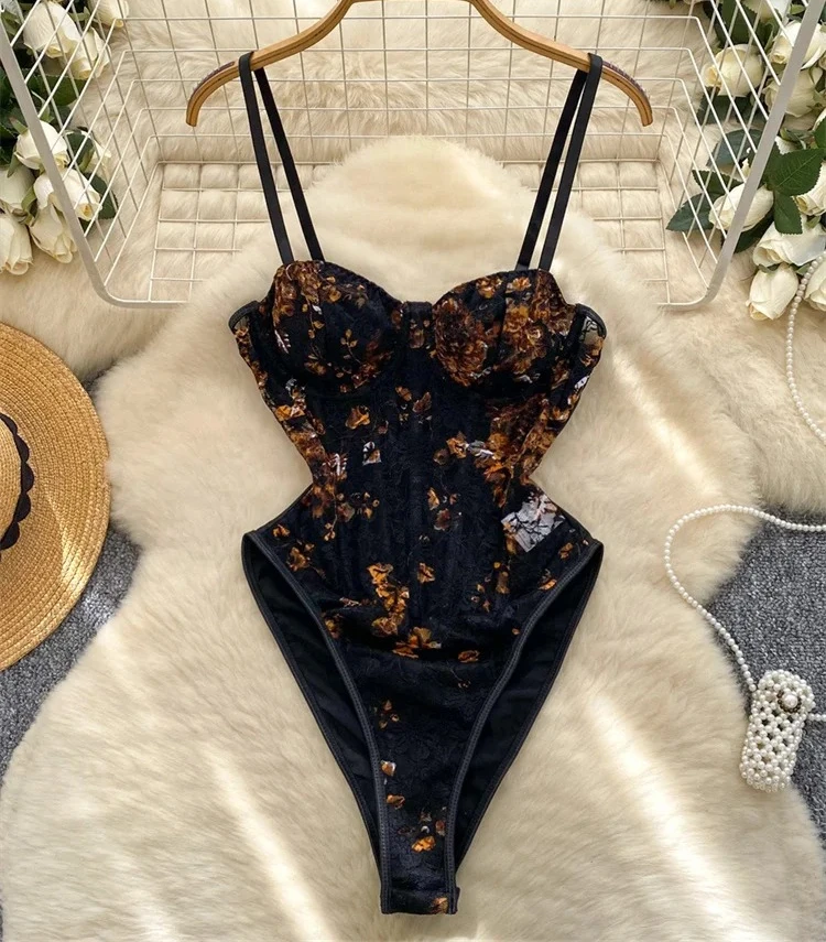 Corsés de tirantes retro franceses, monos con estampado de encaje y patchwork, monos sexys de verano para mujer, ajustados, para discoteca nocturna.