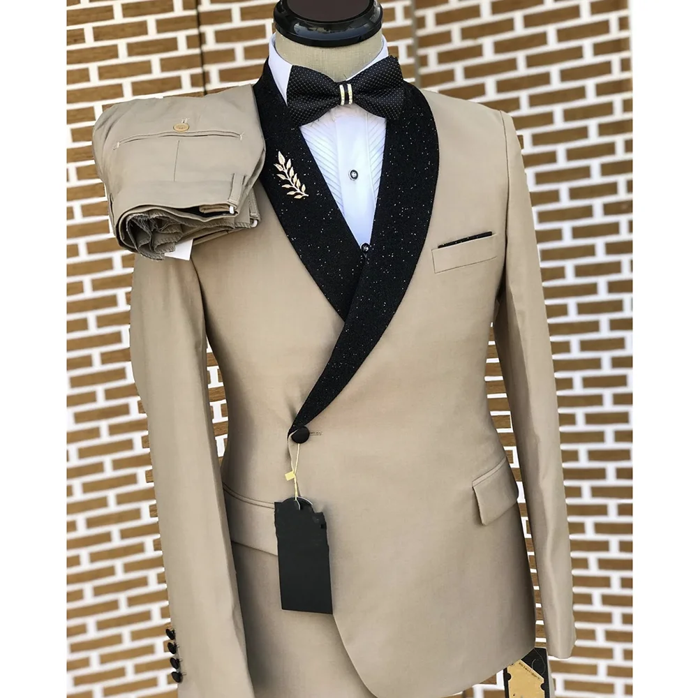 

Chic Solid Color Men's Suits Wedding Ceremony Groom Best Tuxedo Slim Fit Fashion Shawl Lapel Single Button Suits for Men