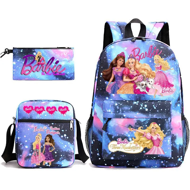 Mochila de princesa Barbie para niña, niño, estudiante, portátil, adolescentes, Mochilas escolares ligeras, Mochilas de viaje informales, 3 piezas