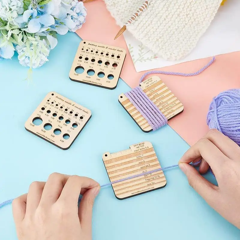 Wooden Knitting Needle Gauge Multifunctional Square Knitting Measuring Tool Knitting Needle Gauge Ruler Crochet Accessories