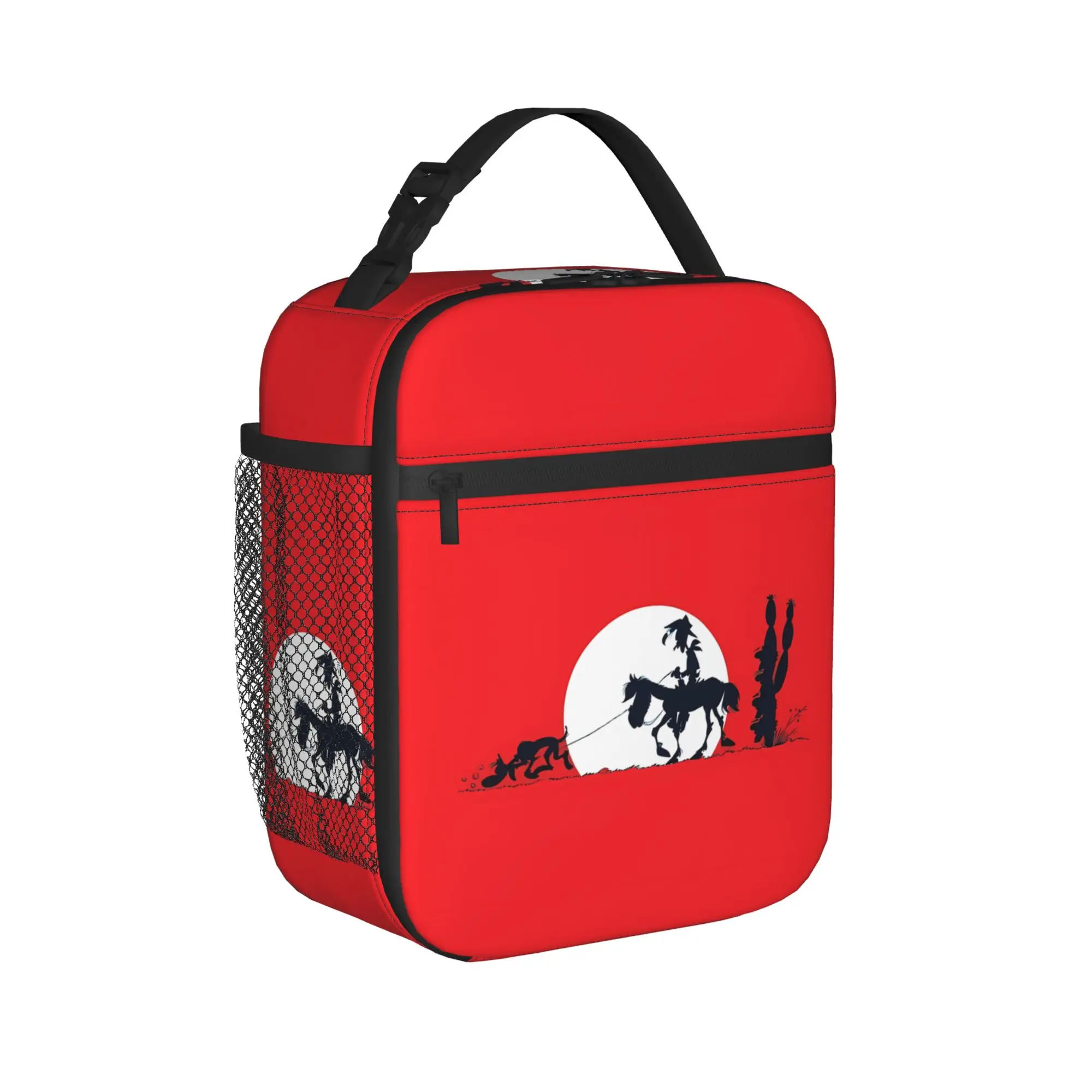 Lucky Luke Cartoon Comics Lunch Bag  Lunch Box Travel Portable Zipper Thermal Lunch Bags For Women Oxford Print Cooler Bag