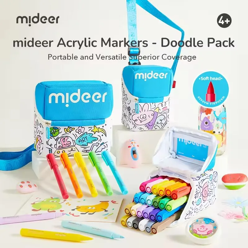 Mideer Acrylic Markers Graffiti Set Strong Coloring Odorless Soft Tip Quick Dry Easy Erase Smooth & Even Painting Pens for Kids