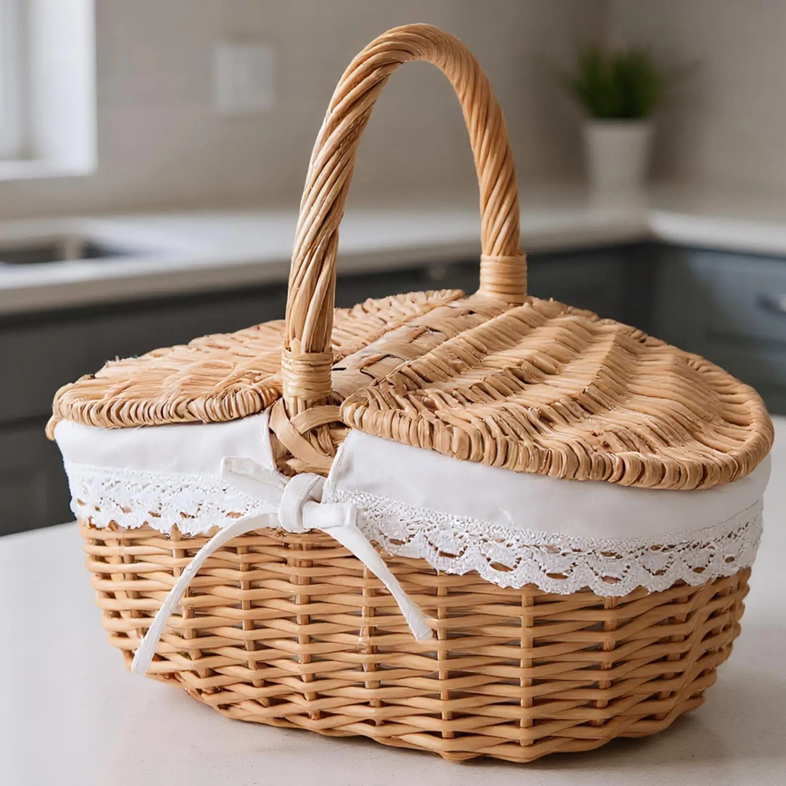 Empty Wicker Flower Basket Wicker Basket with Handle Design Large Storage Box for Outdoor Activities Beach Camping Lunch Break
