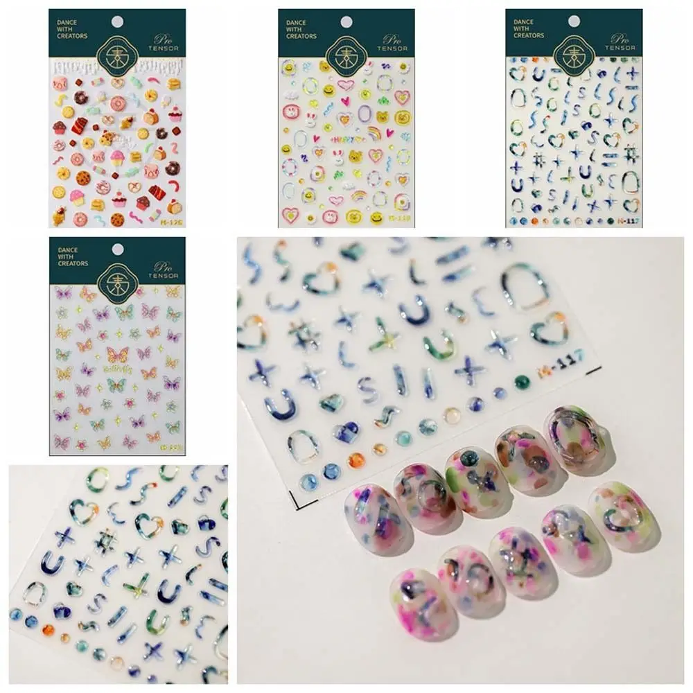 Jelly Cartoon Nail Stickers, Padrão De Sorriso, Em Forma De Borboleta, Decalques De Unhas De Urso, Padrão De Sobremesa De Bolo, Coração Do Amor