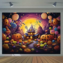 Art Deco style Halloween background - Carnival themed photography banner with rainbow candies and pumpkin lanterns