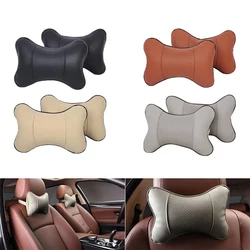 Universal Car Seat Headrest Double Side Pu Leather Neck Pillow Memory Head Support Protector Cushion Auto Travel Accessories