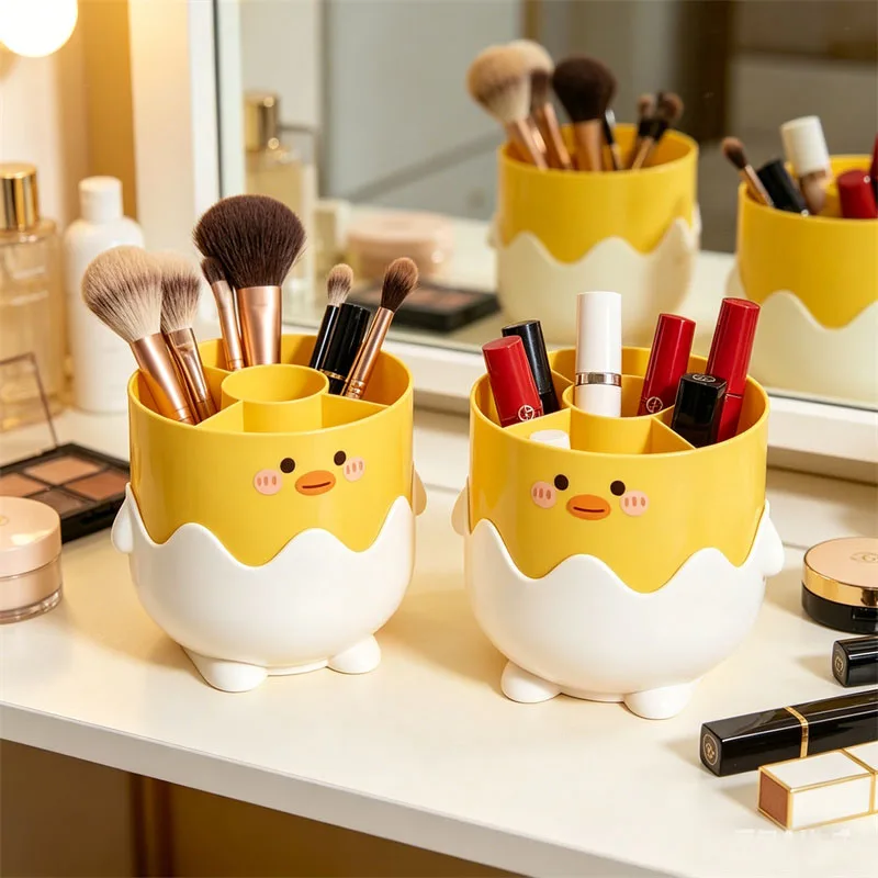 Cute Duck Shaped Makeup Brush Holder 5-Compartment Large Capacity Desktop Comestic Tools Organizer for Makeup Brushes Lipsticks