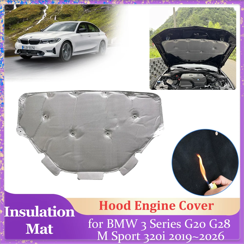 

Изоляционная накладка на капот автомобиля для BMW 3 серии G20 G28 M Sport 2019 ~ 2026, подкладка крышки двигателя, хлопковая звукоизоляционная тепловая часть, коврик, аксессуары