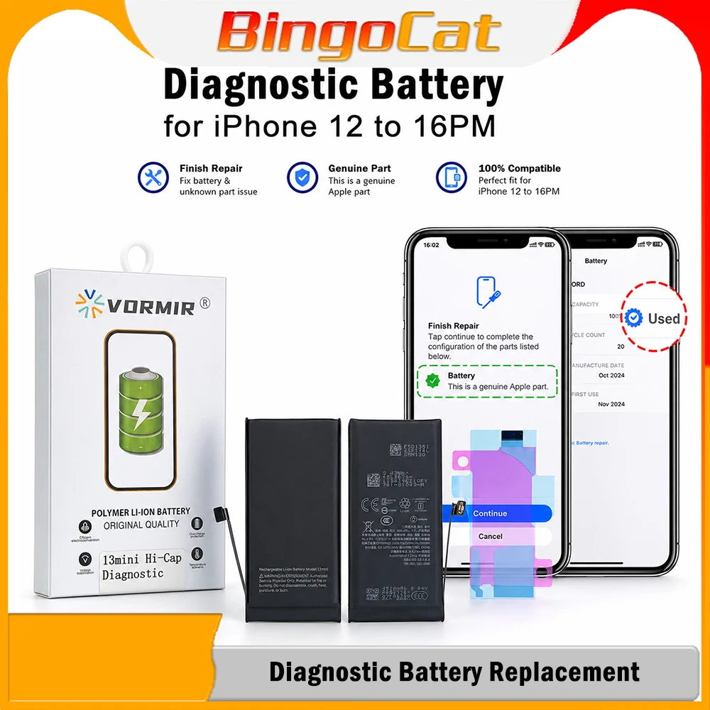 High Capacity Diagnostic Battery Rechargeable 100% Health No Pop Up Window Diagnosed On IOS 26 For iPhone 13 14 15 ProMax 12mini