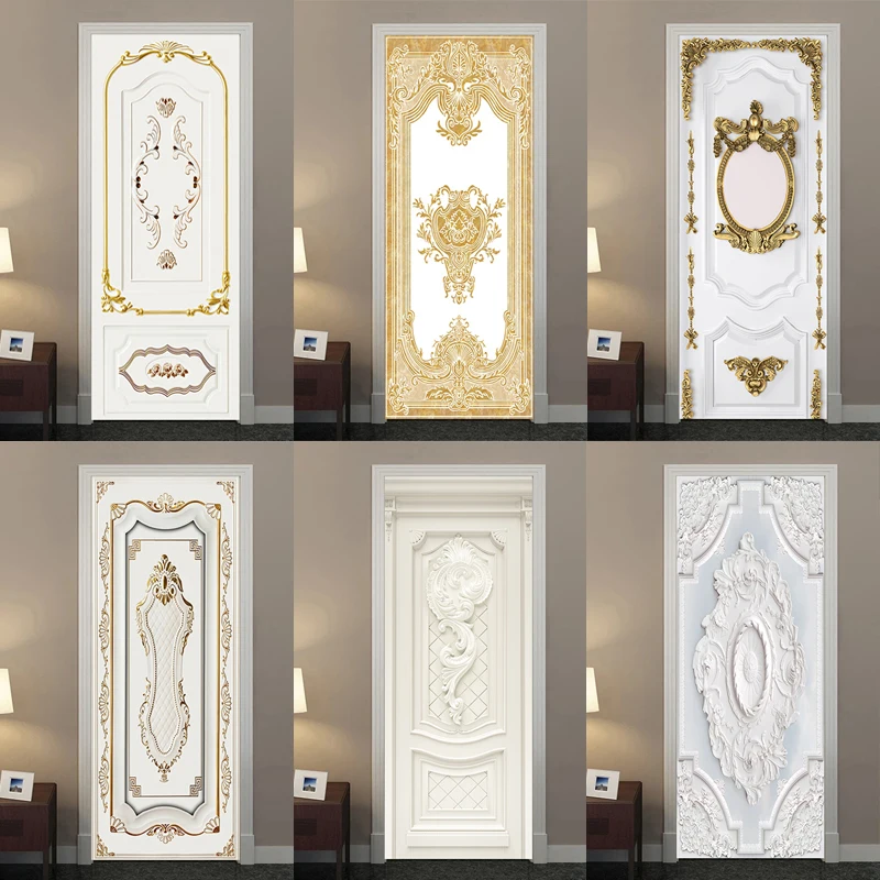 

Vinyl Door Sticker Waterproof Self Adhesive Entrance Retro Door Decoration Mural Wooden Grain deur stickers For Living Room Art