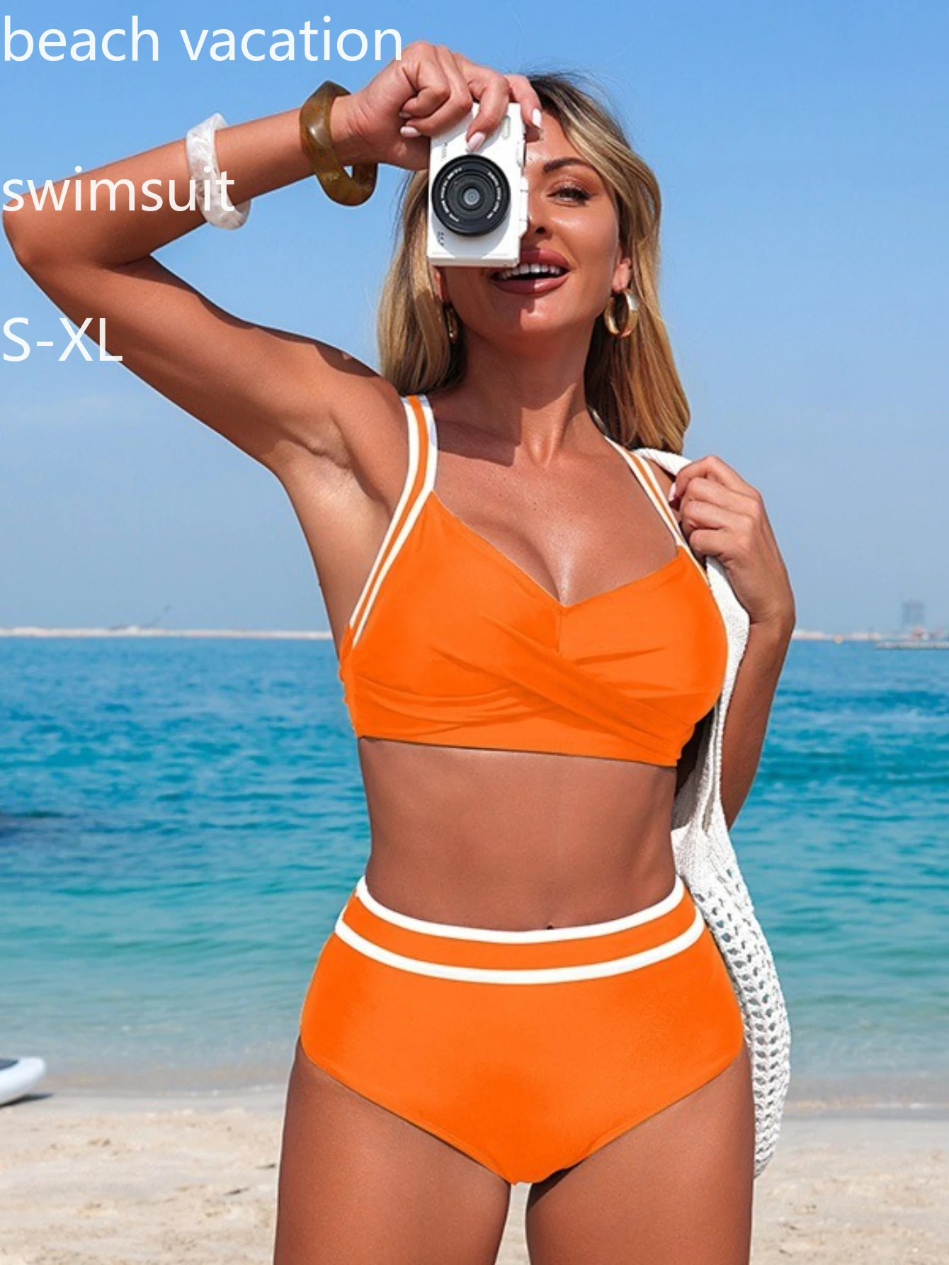 

Bikini set women's white beach style two-piece swimsuit, high waisted thong, sexy camisole, backless swimsuit, 2026 new model