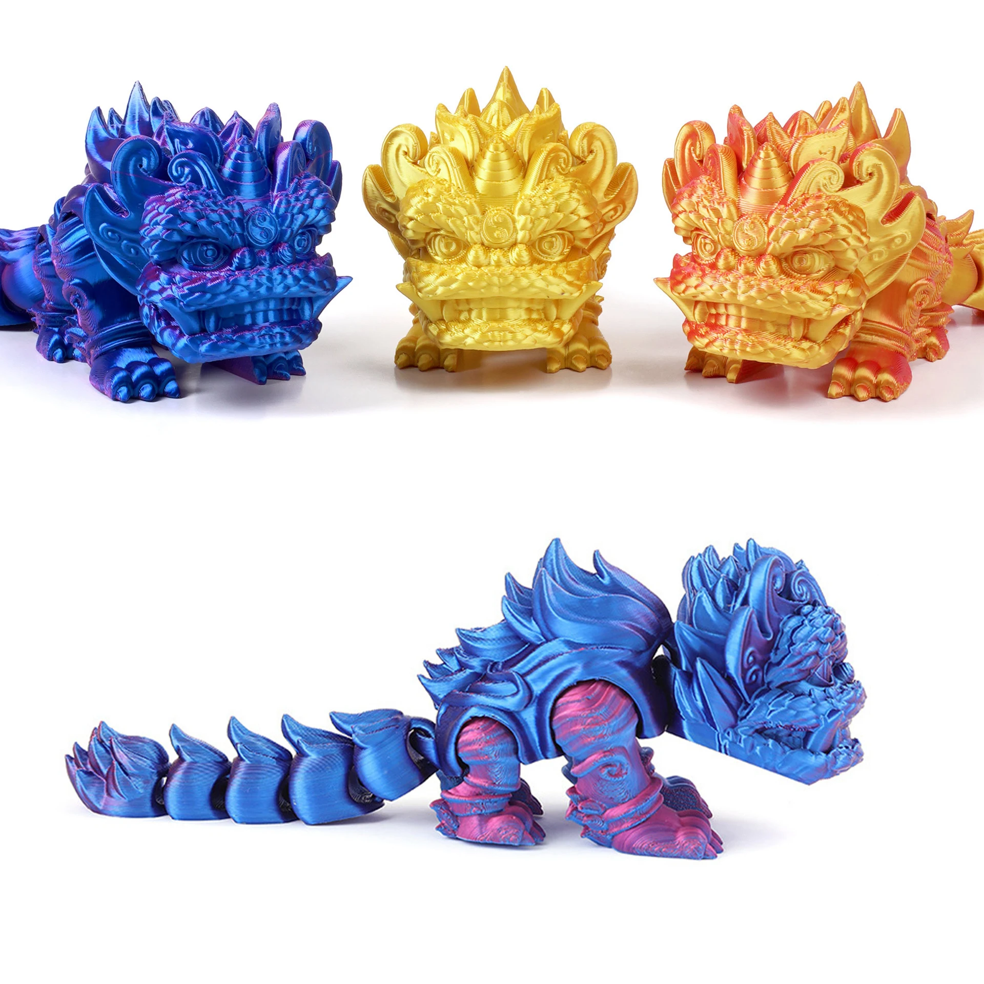 

New 3D Printed Dragon Figures Toy Articulated Lion Dance Ornament Home Desktop Craft Miniature Movable Joints Children's Toys