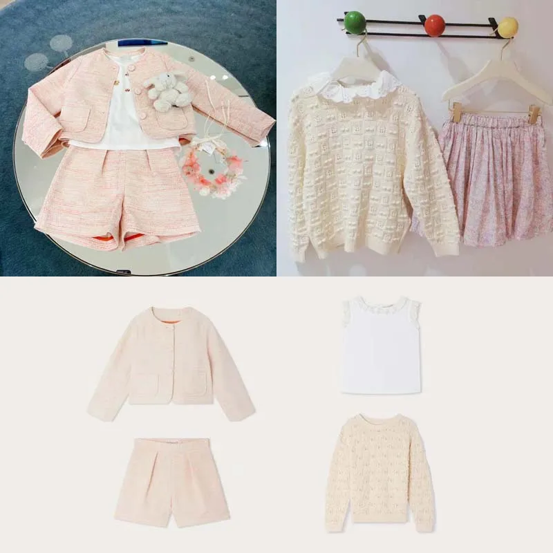 

In Stock 2025 Autumn Winter BP Girls Coat Boy Hollow Knitting Sweaters Kids Sweater for Girls Pink Jackets and Shorts Suit Shirt