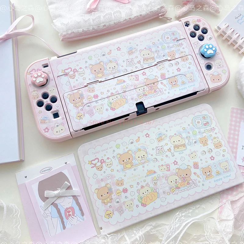 Original Design Rilakkuma Cute Pink Switch Protective Shell Oled Soft Shell Ns Sister Lite Protective Shell Anime Cute Girl Gift