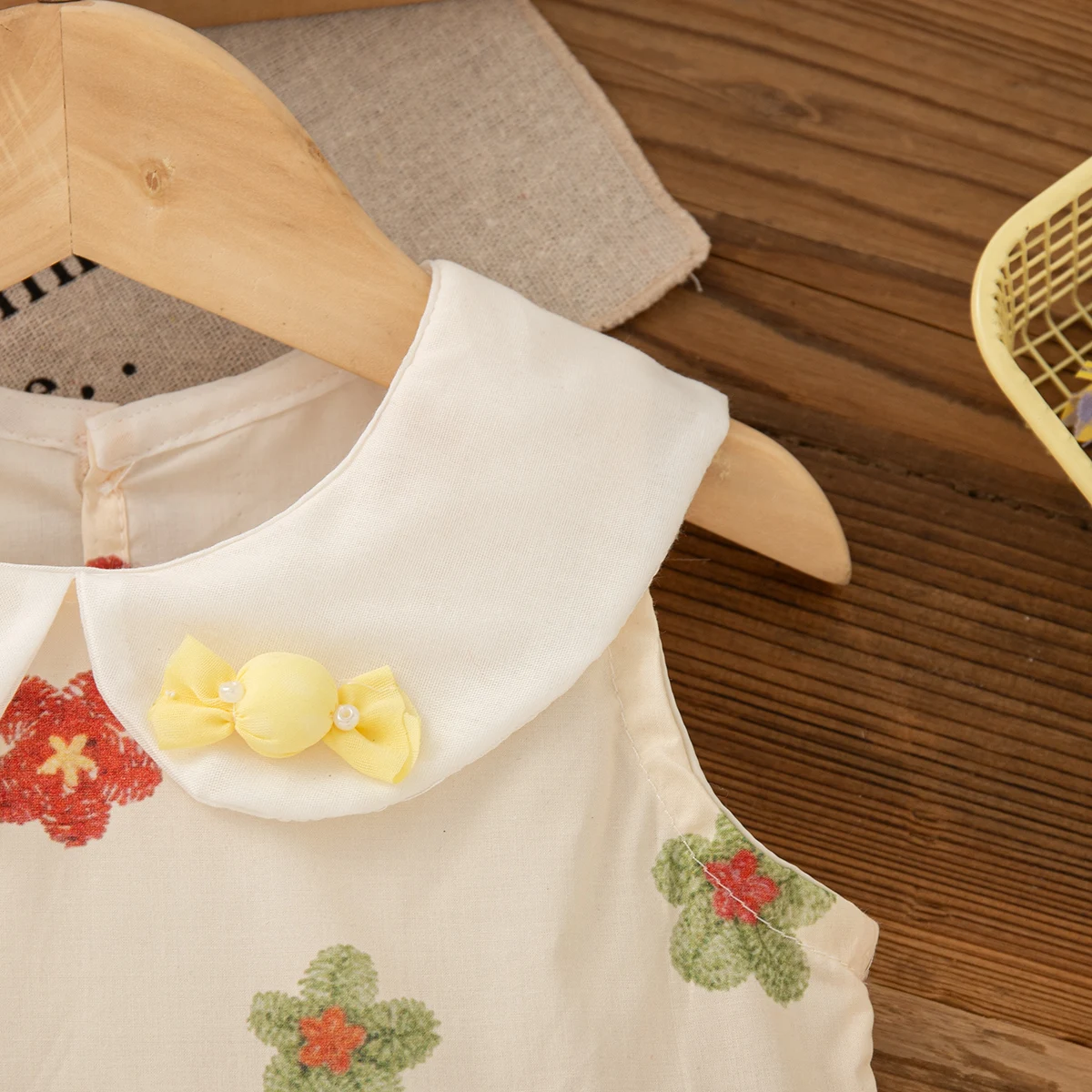 فساتين كاجوال للفتيات الصغيرات مطرزة بالزهور الملونة بدون أكمام وياقة الدمية فستان لطيف للفتيات الصغيرات مع حقيبة #4