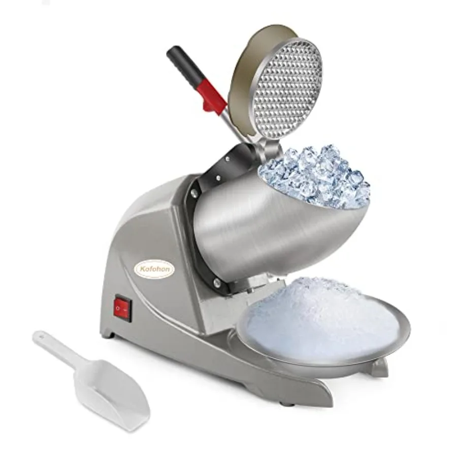 

Home-use electric ice shaver with stainless steel blades, white finish, 176 lbs/hour output, 300W power, dual covers, upgraded