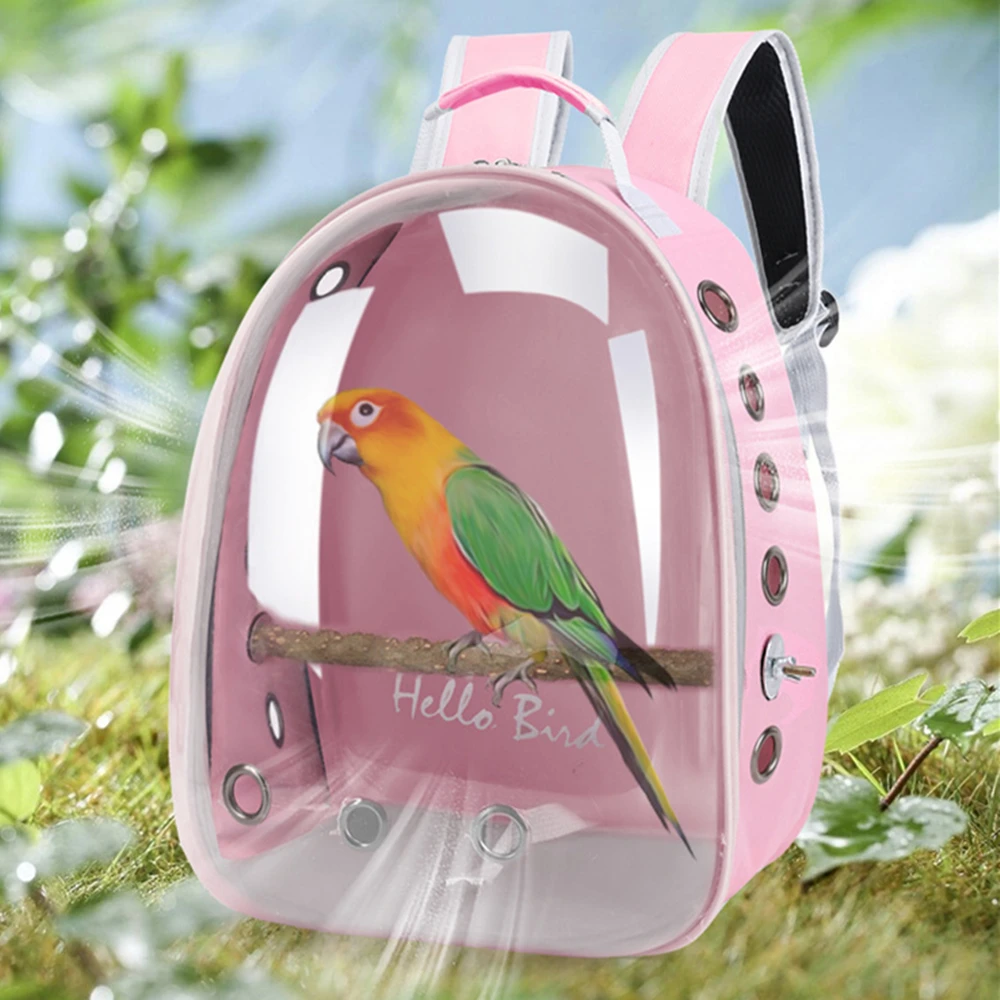 Bird Carrier Bird Cage with Prech Feeder & Tray for Parakeet Cockatiel Parrot Bunny Travel Acrylic Portable Pet Backpack Bag