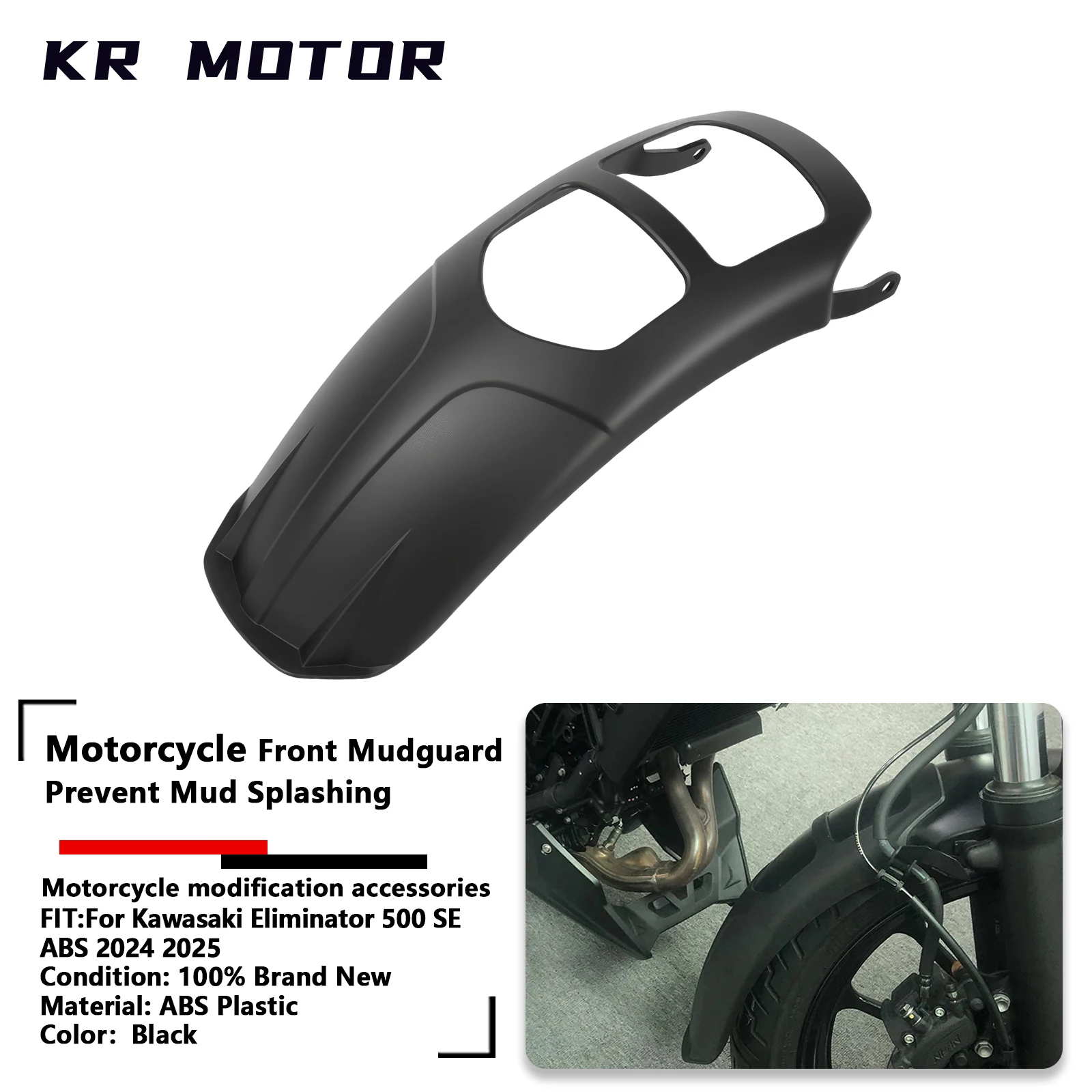 

Fit For Kawasaki Eliminator 500 SE ABS 2024 2025 Motorcycle Front Mudguard Extension Extenda Fender Prevent Mud Splashing Black