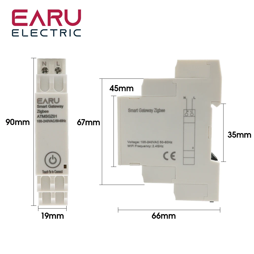 Tuya ไร้สาย ZigBee สะพานสมาร์ทโฮม AC100 ~ 240V 50/60Hz ราง DIN-GATEWAY HUB การควบคุมระยะไกลสำหรับ Alexa Google Home