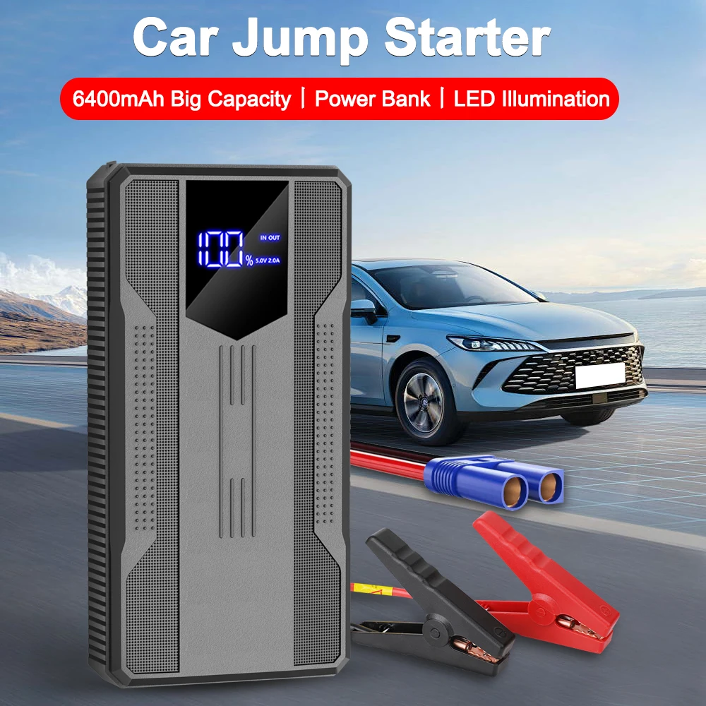 Car Jump Starter Emergency Clip Battery Start Up Starting Power Bank Booster Repair Tools Automobile 6400mAh 12V 600A For SUV RV Truck Motorcycle Universal Auto Accessories