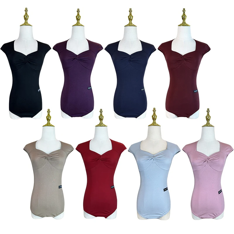 Multi-Farbe Latin Dance Kleidung Frauen Praxis Top Kurzarm Tanz Trikot Ballsaal Tango Standard Training Dancewear AMY2446