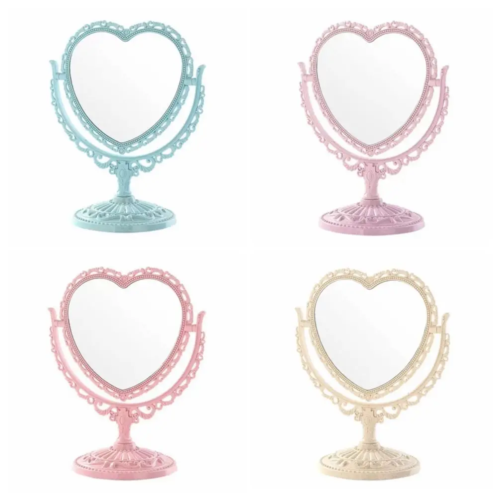 European-Style Retro Double-Sided Makeup Mirror Heart-Shaped Oval Cosmetic Mirror Girl Heart High Definition Dressing Mirror