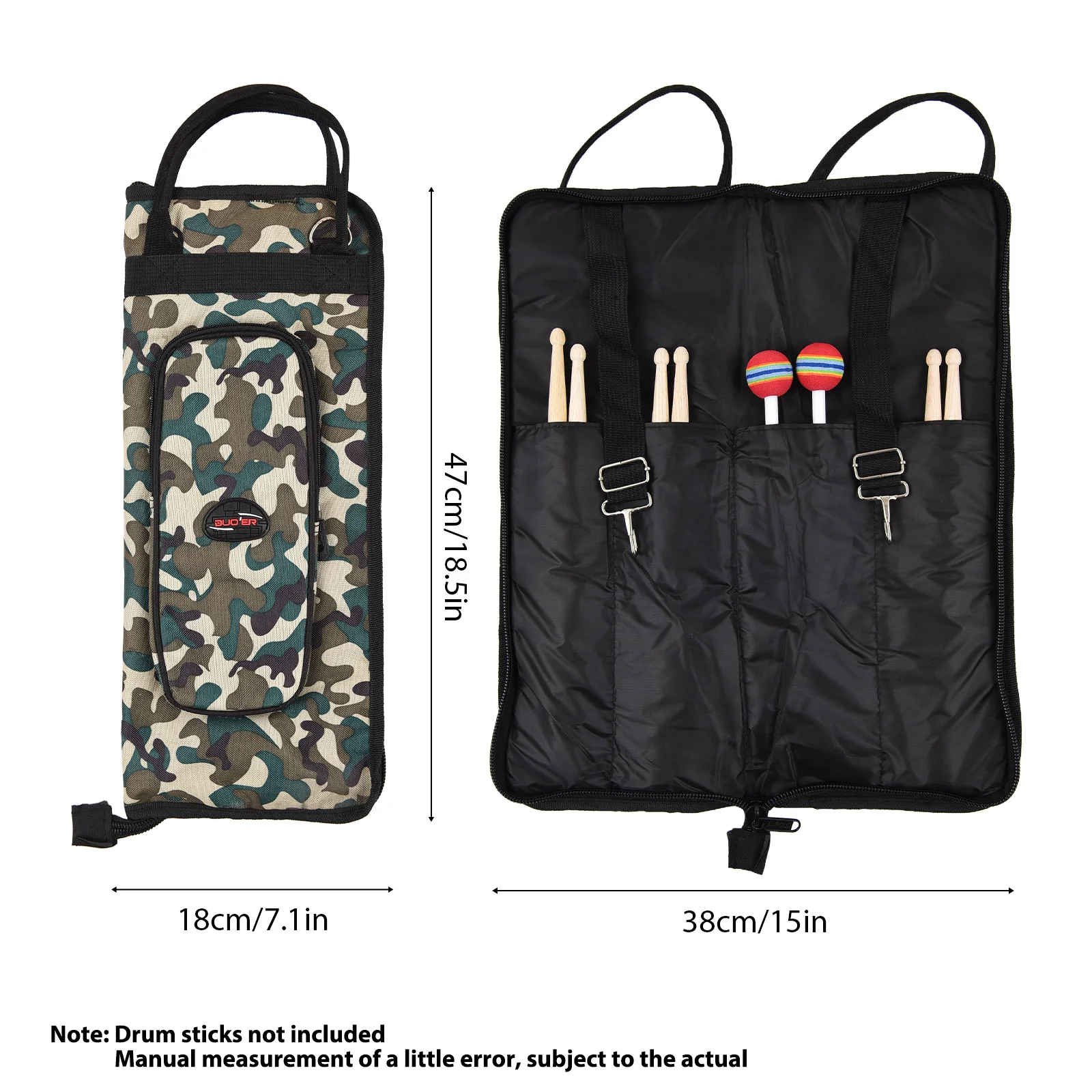 Drum Stick Bag Drumsticks Mallet Case Oxford Fabric with Crossbody Shoulder Strap Wear-resistant Portable Drum Stick Holder