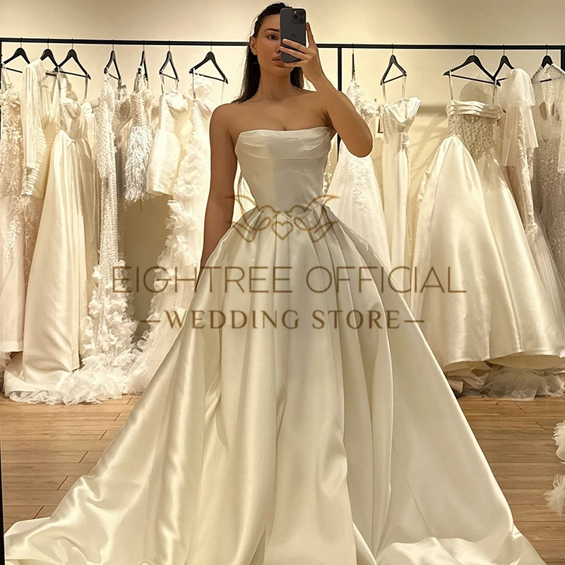 Eightree Prinzessin A-Linie Brautkleider Trägerlos Ärmellos Sweep Zug Brautkleid Boho Hochzeit Ball Ballkleider Maßgeschneidert