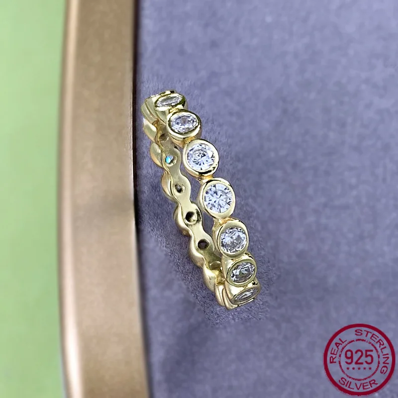 2024 S925 Pure Silver Gold Plated Bubble Ring with High Quality Diamond Ring and Zircon Full Set