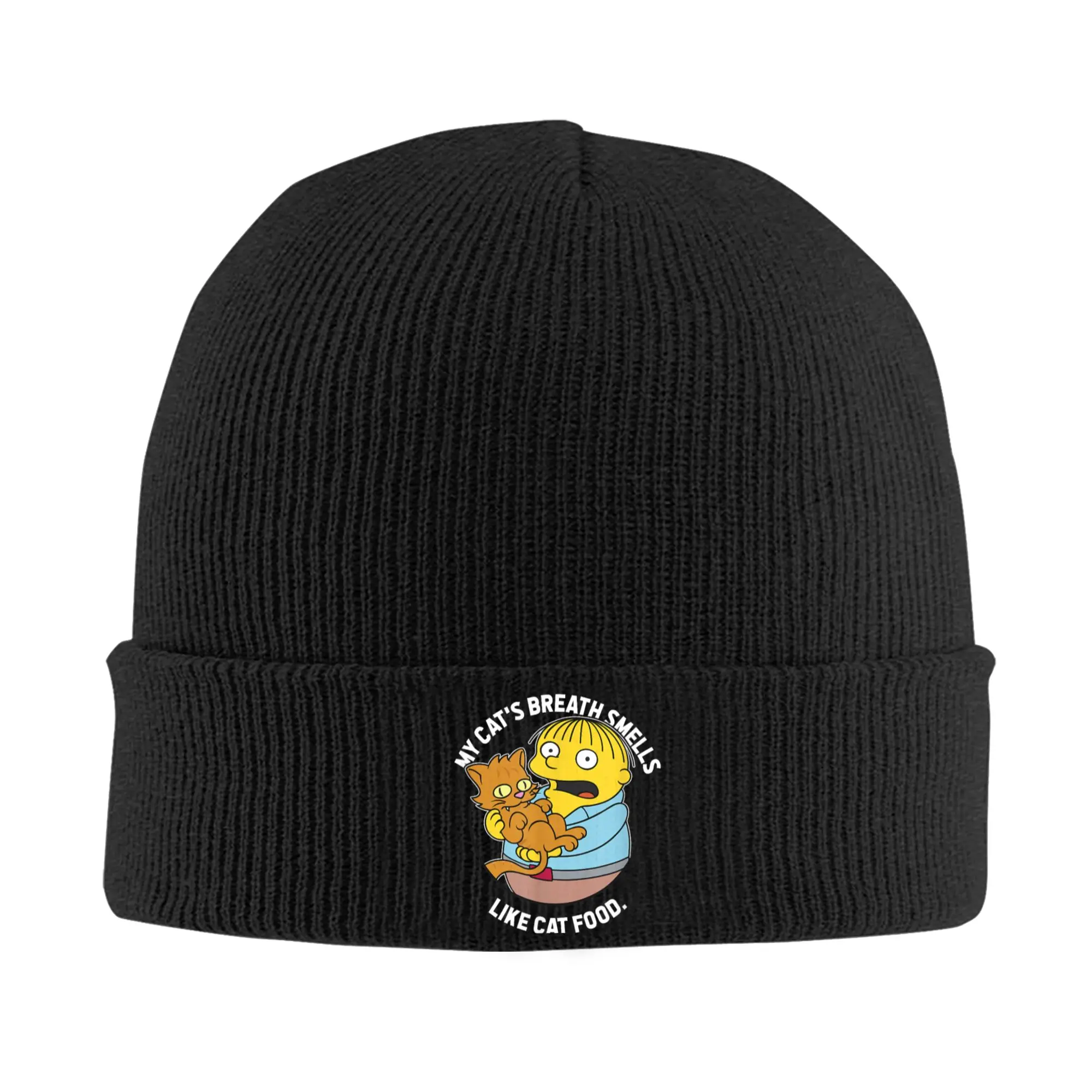 The S-simpson Ralph My Cat's Breath Smells Like Cat Food Knit Hat Autumn Winter Printed Elastic Bonnet Hats