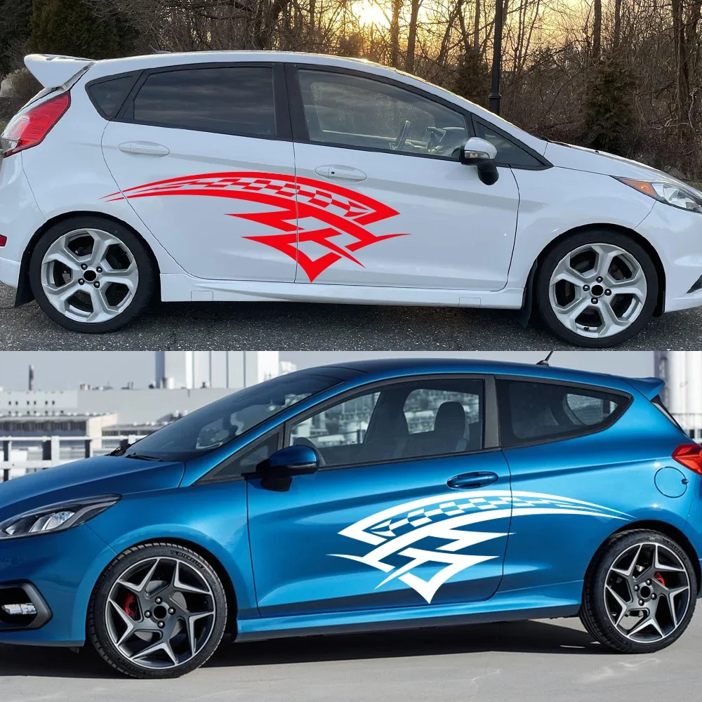 For Ford Fiesta MK6 MK8 B3 B479 Racing Checkered Flag Side Car Sticker PVC Vinyl Decal Sport Graphic Auto Decoration Sticker