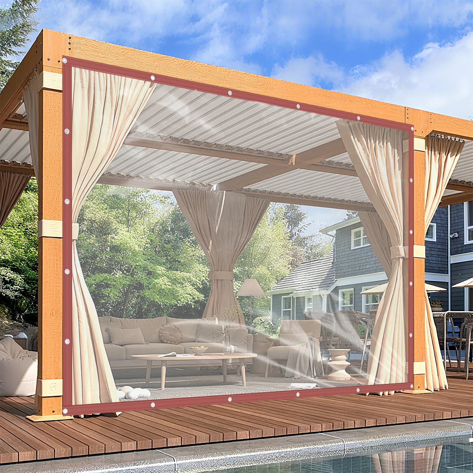 

Brown PVC Waterproof Tarpaulin High Hydrostatic Pressure Rainproof Dustproof Sunproof Outdoor Tarp for Tent Awning Canopy Cover