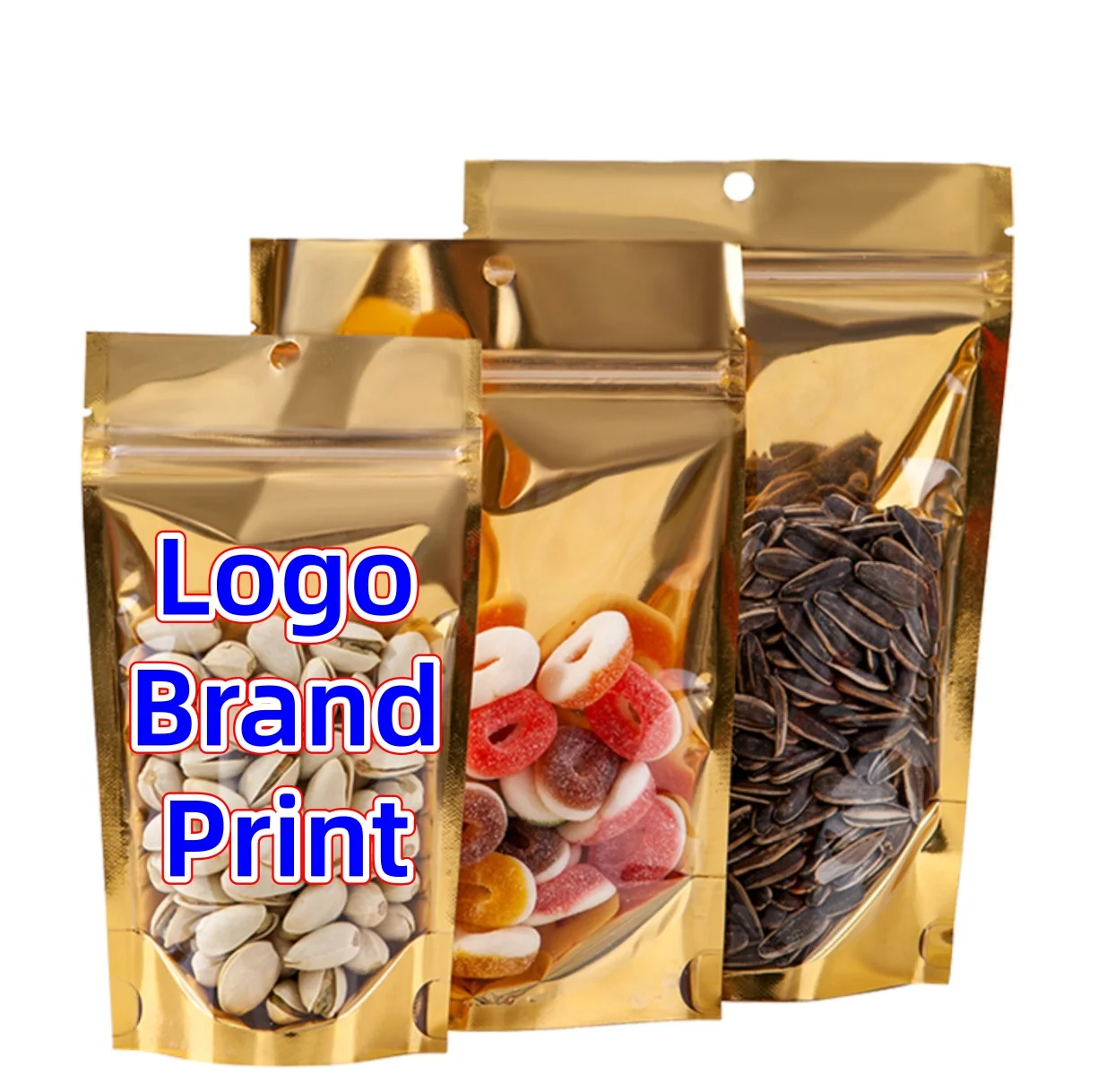 

100PCS Clear Glossy Gold Ziplock Stand-Up Bags Resealable Pouches for Coffee, Snacks, Candy, Sugar, Nuts & Dried Fruit Storage