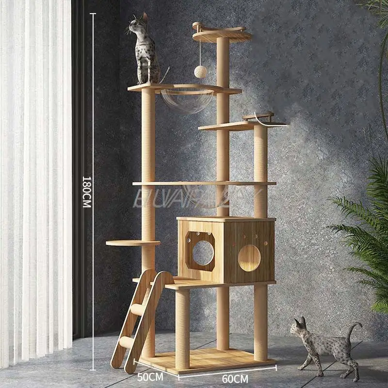 Multi-Level Wood Cat Tree Nest Cat Climbing Frame Scratching Shelf Scratcher Post Board Jumping Platform Tower Space Capsule