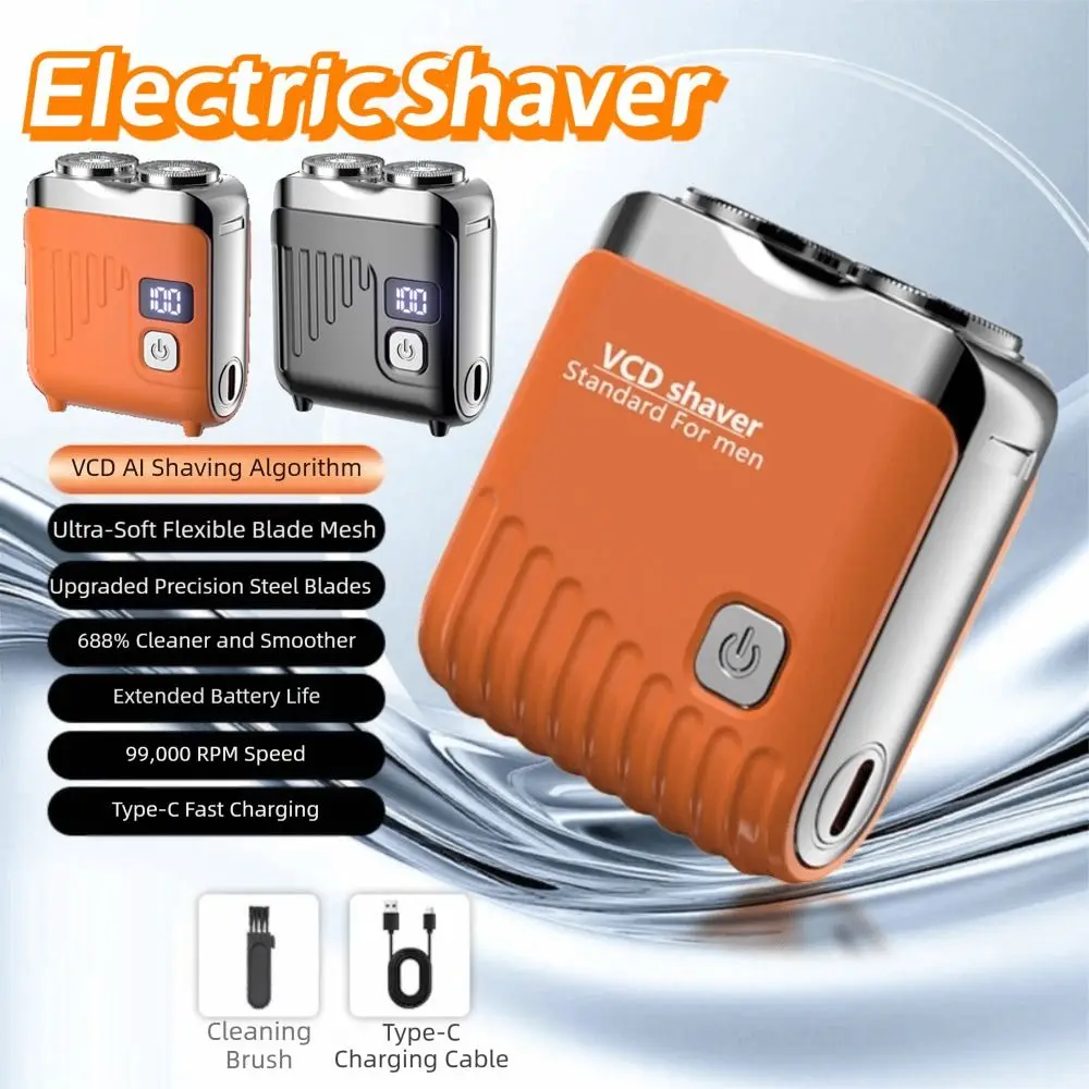 Double Head Mini Electric Shaver LCD Display Powerful Motor Pocket Rotary Razor Type-C Recharging