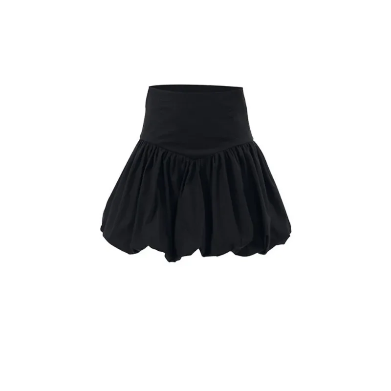 Fashion Women\'s Bubble Mini Skirt 100% Cotton Summer Spring Fashion High Waist Solid Color Ruffle Hem A Line Pleated Short Skirt